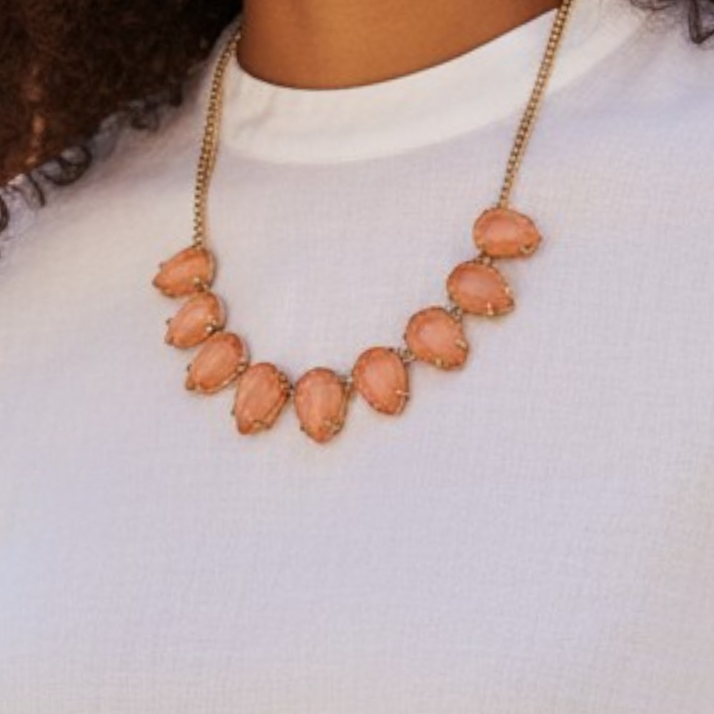 NWT J Crew Necklace Peach Orange Teardrop Shaped Stones Gold Tone 20" Adjustable